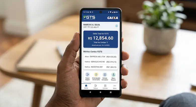 Aplicativo do FGTS sendo usado para quitar dívidas no Novo Desenrola Brasil